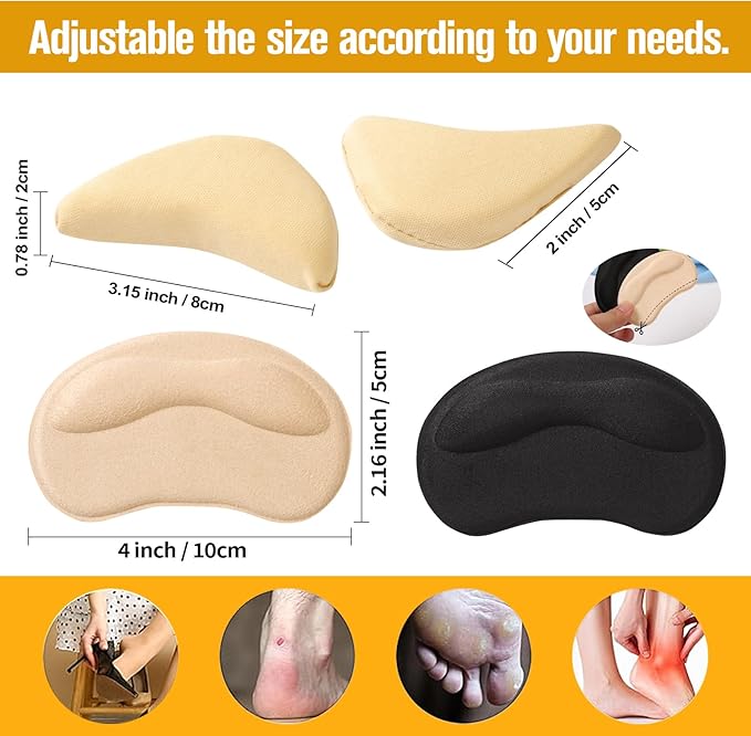 8 Pcs Shoe Fillers & Heel Pads for Loose or Too Big Shoes – Toe Cushions & Heel Grips for Women and Men, Comfort Insoles for Heels, Sneakers, Boots – Pain Relief & Better Fit(Black)