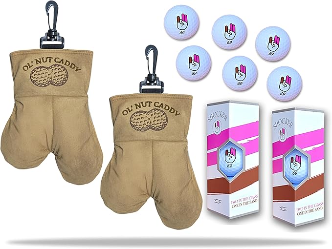 Nut Caddy Golf Ball Holder for Men - Includes Shocker 69 Balls Hilarious Gag Gift for Golfers Dad Husband Premium Quality Storage Tees Glove