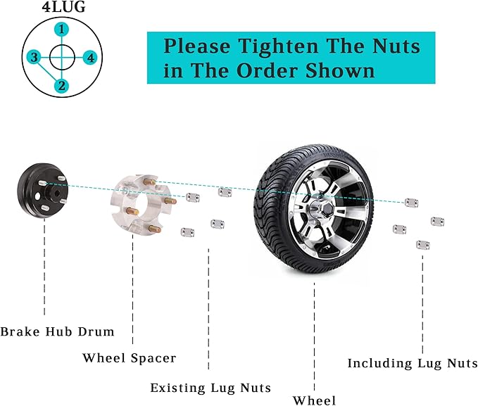 10L0L 2 Inch Golf Cart Wheel Spacers Kit with Lug Nuts, Fits Club Car, Yamaha, EZGO Golf Carts, 4x4 Bolt Pattern, 68mm Hub Bore, 1/2-20 Studs, Aluminum Alloy, Durable 4 Pack Wheel Hub Adapters