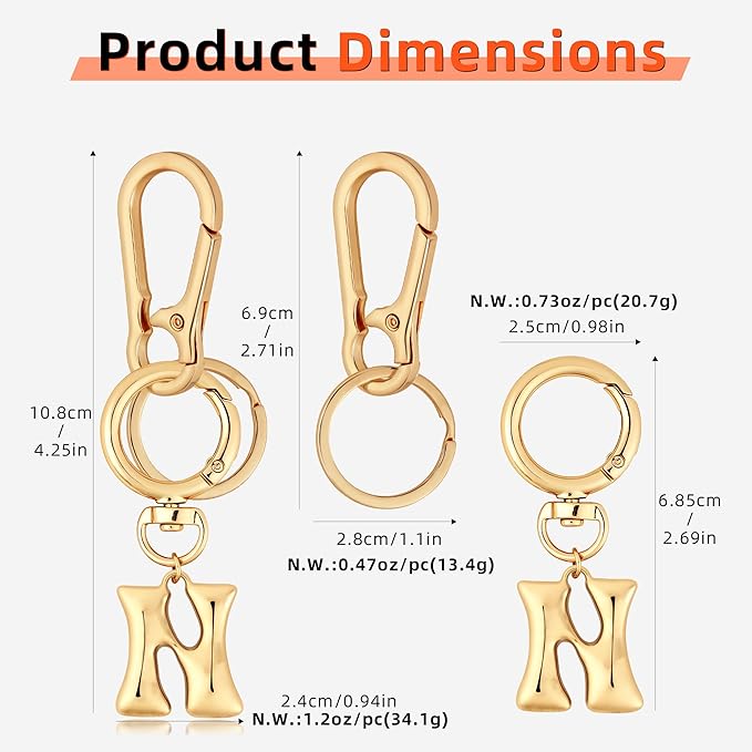 Gold Bubble Heart, Cherry, Bow & More Designs Letter Initial Keychain Bag Charms – Cute Purse Charms for Handbags