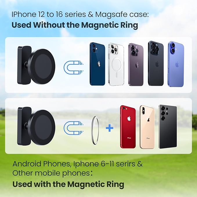 Golf Cart Phone Holder Magnetic Phone Mount Compatible with MagSafe Ultra Strength Magnet Golf Cart Accessories Gift for Friend