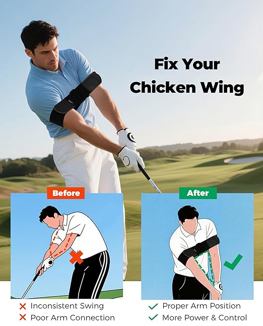 Adjustable Golf Swing Trainer Arm Band – 2025 Essential Golf Accessories for Golfers – Innovative Arm Connection Aid with Strong Restraining Power to Fix Chicken Wing & Improve Swing Stability