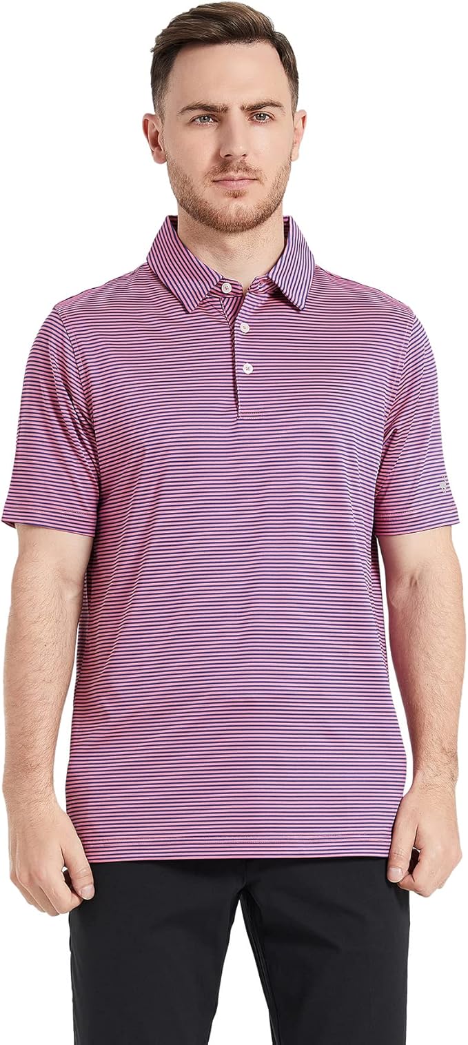Golf Shirts for Men Dry Fit Short Sleeve Print Performance Moisture Wicking Polo Shirt