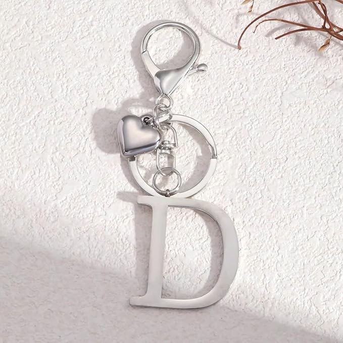 Metal Heart Alphabet Keychain for Women, Girls - Cute Initial Letter Accessories for Purse, Bag Charms and Backpack