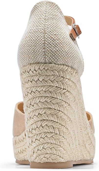 FISACE Womens Summer Espadrille Heel Platform Wedge Sandals Ankle Buckle Strap Closed Toe Shoes