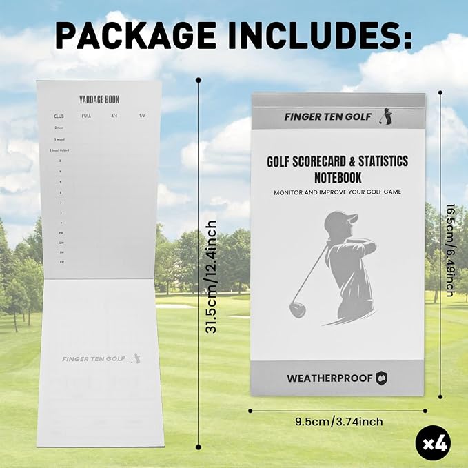 FINGER TEN Golf Scorecard Book Stats Statistics Log Notebook Waterproof Paper Value 1/2/4/8 Pack, Fit Golf Score Card Holder Cover
