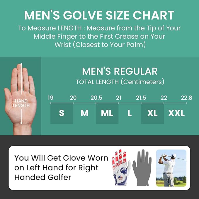 Golf Gloves Men All Premium Cabretta Leather 1 Pack with 2 Ball Marker, Mens Golf Glove Right Handed Golfer Left Hand All Weather Grip, Fit Size Small Medium ML Large XL