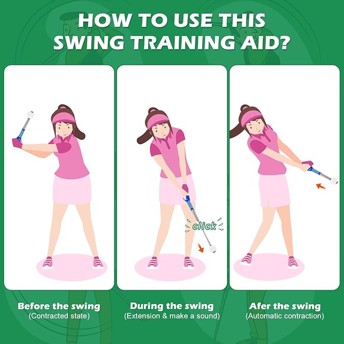 welspo Retractable Golf Swing Trainer Aid with Arm Band, Rhythm Click Sound, Warm-Up and Grip Trainer, Right-Handed Golf Club for Improve Chipping and Hitting Strength