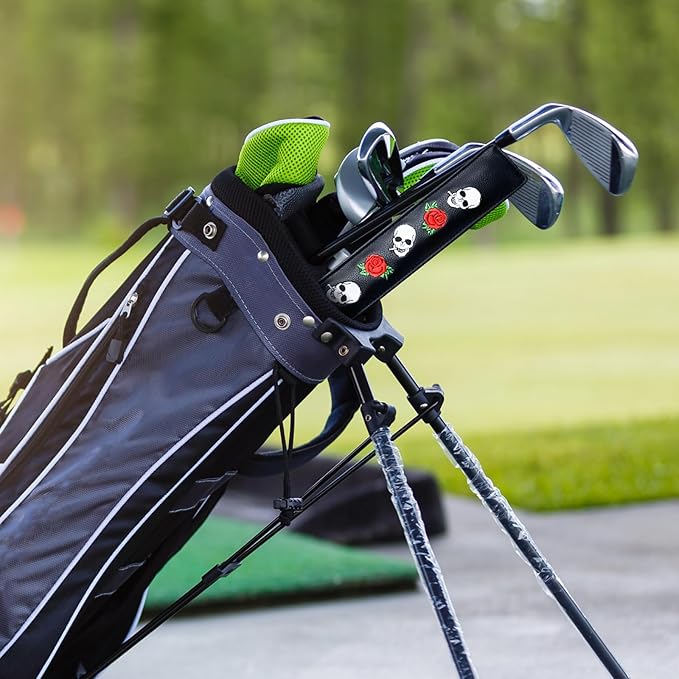 FINGER TEN Golf Alignment Stick Cover Headcover Rods Holder Case Leather 14''× 2'' in USA Black White Green Hold at Least 2 Sticks