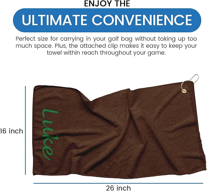 Personalized Passion Golf Towel with Embroidered Name - 16"x26" Custom Golf Towels with Clip - Soft & Highly Absorbent Plush Velour - Easily Wipes Away Sweat and Dirt - Gift for Golfers – Dark Brown