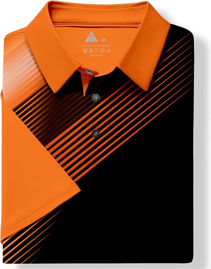 JACKETOWN Mens Polo Shirts Short Sleeve Print Dry Fit Performance Moisture Wicking Casual Collared Golf Shirts