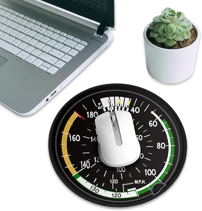 Mouse Pad Airplane Aircraft Speedometer Pilot Flight Mouse Pads for Desk, Stitched Edge Mousepad with Non-Slip Rubber Base, Gaming Mouse Mat for Computer Laptop Home Office