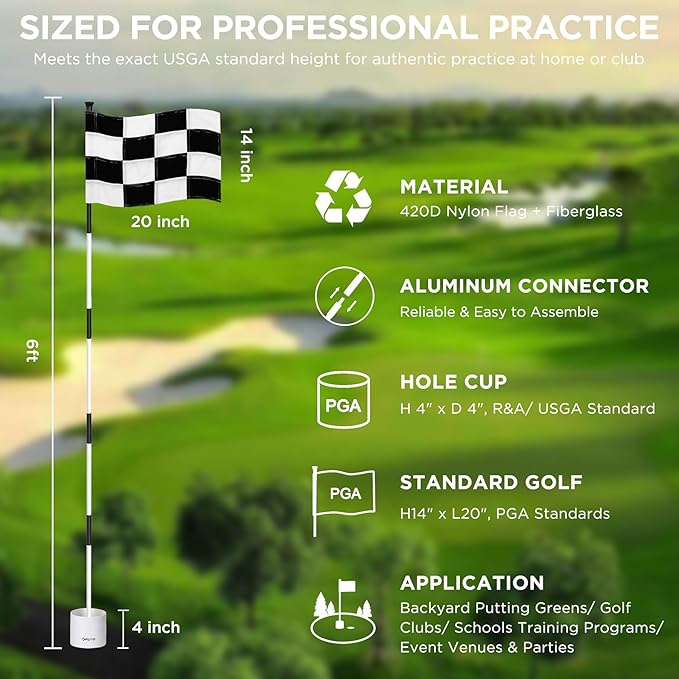 KINGTOP Golf Flagstick 6ft, Portable Five-Section Design for Backyard Practice Putting Green, Driving Range Golf Pin Flag Hole Cup Set, Gift Idea