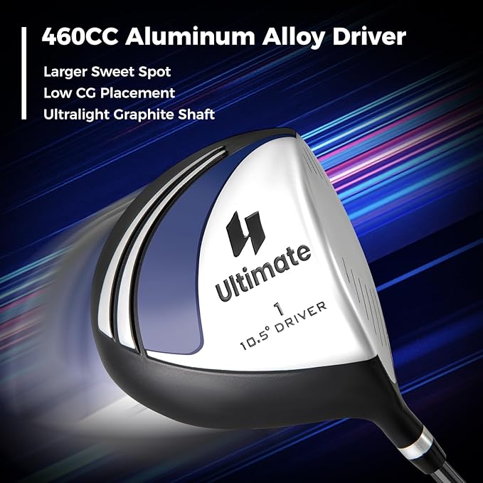 ULTIMATE Men's Complete Golf Club Set – Right-Handed, 9/11-Piece Full Set Including 460cc #1 Driver, #3 Fairway Wood, Hybrid, #6, #7, #8, #9, #P Irons, and a Precision Putter