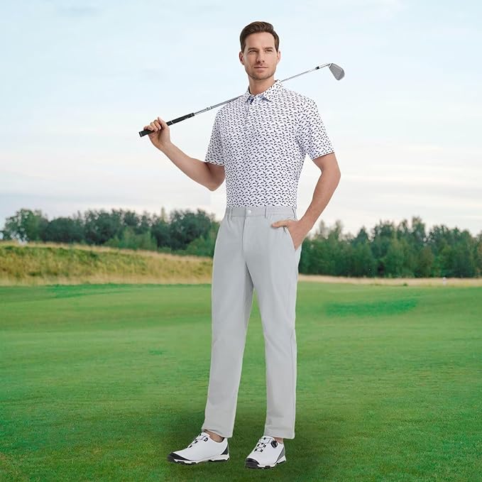 M MAELREG Mens Golf Shirt Short Sleeve Dry Fit Print Moisture Wicking Performance Patterns Collared Polo Shirt