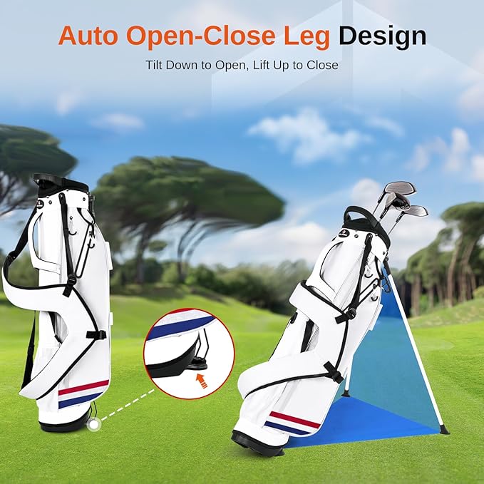 Lightweight Golf Stand Bag, 4-Way Full-Length Dividers, Holds Up to 10 Clubs, 3.7 lbs Golf Bag with Dual Straps & Stand for Driving Range, Par 3, and Standard Courses