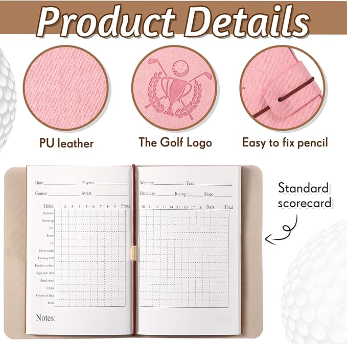 Yexiya Golf Scorecard Book with Pencil Leather Golf Journal Scorecard Holder Accessories Notebook Log Book Pocket Scorebook Gifts for Men Golfers, Sports and Outdoor Club Accessories