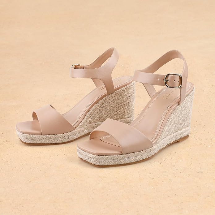 BCTEX COLL Women's Platform Wedge Espadrilles Sandals Comfortable Open Toe Ankle Strap Summer Casual Shoes Brown Black Nude