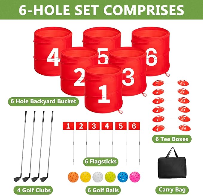 SJEhome 6 Hole Backyard Game Golf for Adults Outdoor Indoor Practice Gifts for Yard, Lawn, Park, Yard, Beach