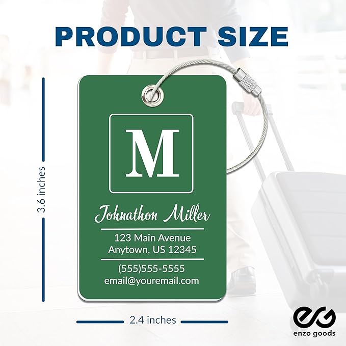 Personalized Luggage Tag | 4 Pack | Custom Luggage Tags for Suitcases | Kids Backpack Tag | 10 Color Options & Choose Font, Font Color