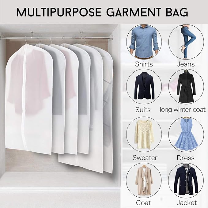 Ruibo Hanging Garment Bags For Storage,Clear Garment Cover,Dress,Suit Bags With Study Full Zipper For Closet Storage And Travel,6 Pack/6pcs