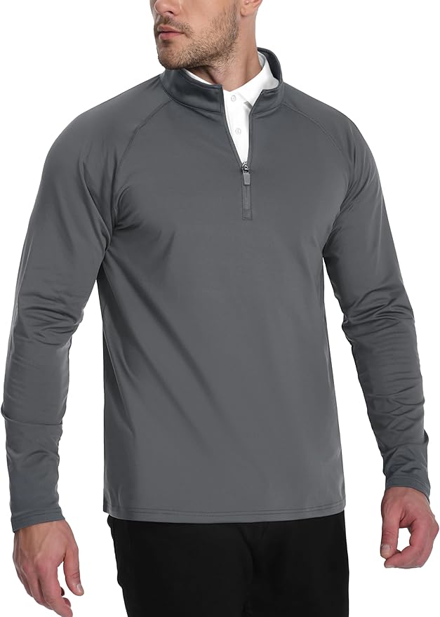 TACVASEN Men's Quarter Zip Pullover Fleece Lined Thermal Long Sleeve Golf Shirt 1/4 Zip Warm Winter Sweatshirts