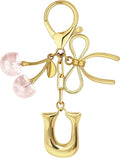 Gold Bubble Heart, Cherry, Bow & More Designs Letter Initial Keychain Bag Charms – Cute Purse Charms for Handbags