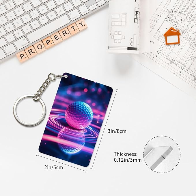 Astronaut Playing Golf Keychains Rectangular Acrylic Keychain Daily Key Ring Car Key Fob Holder 2X3 Inch