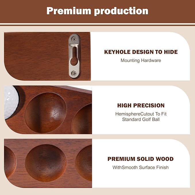 2-Pack Wooden Golf Ball Display Case & Holder - Wall Mount/Tabletop Versatile Hidden Installation for Collector's Balls & Premium Gift (Office/Home Decor)