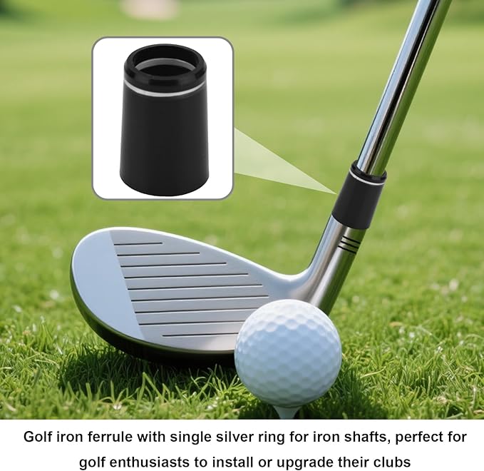 Golf Club Ferrules, Black .370 Golf Iron Ferrules with Double Chrome Rings for Taper Head Iron and Wedge Shafts