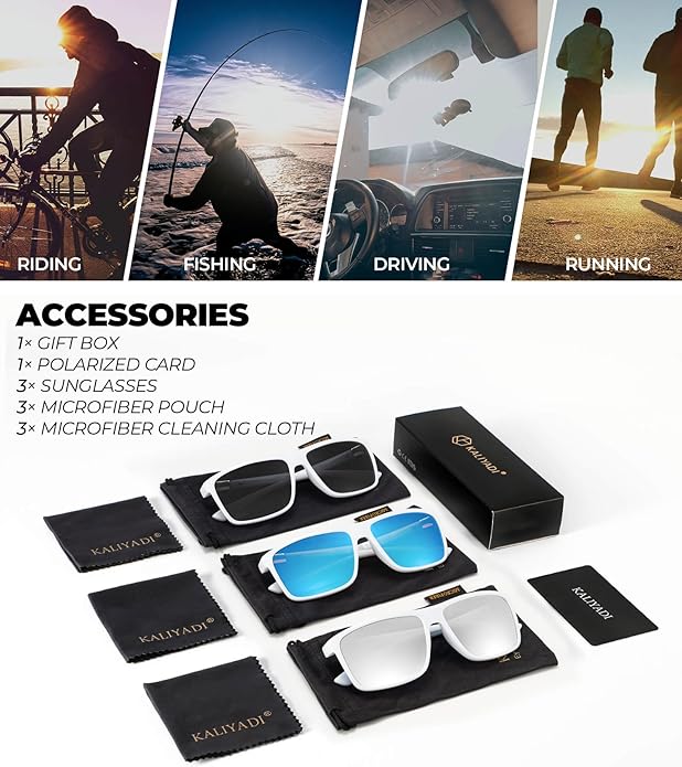 KALIYADI Polarized Sunglasses for Men and Women, Mens Sun Glasses with UV Protection for Driving Fishing Golf (3 Packs)