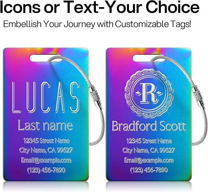 Personalized Luggage Tags - Custom Metal Luggage Tags for Suitcases, Backpacks and Bags with Your Personalized Club Logo Text (Nebula)