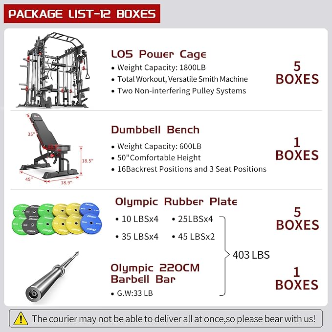 Smith Machine，Multi-Function Squat Rack Power Cage with Cable Crossover System,with Optional Weight Bench, Olympic Barbell Weight Set, for Home Gym