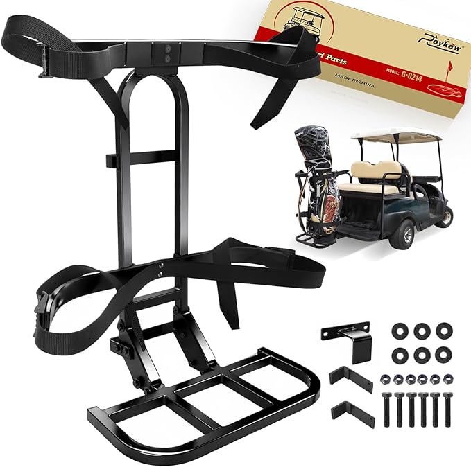Roykaw Upgraded Golf Cart Rear Seat Bag Holder Universal Compatible with EZGO/Club Car/Yamaha, Golf Cart Rear Seat Bag Rack, Better Fixation/Space-Saving/No Drilling Required/Rust-Proof