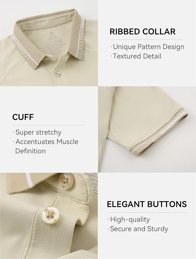 Esabel.C Mens Golf Shirts Short Sleeve Stretch Moisture Wicking Performance Dry Fit Collared Golf Shirts for Men
