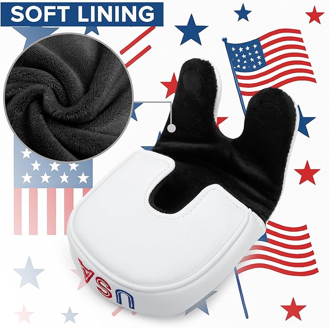 Golf Putter Covers Mallet Putter Headcover for Golf DF3 Putter, USA Putter Cover Magnetic Closure Premium Leather Mallet Putter Covers for 2 Ball Putter