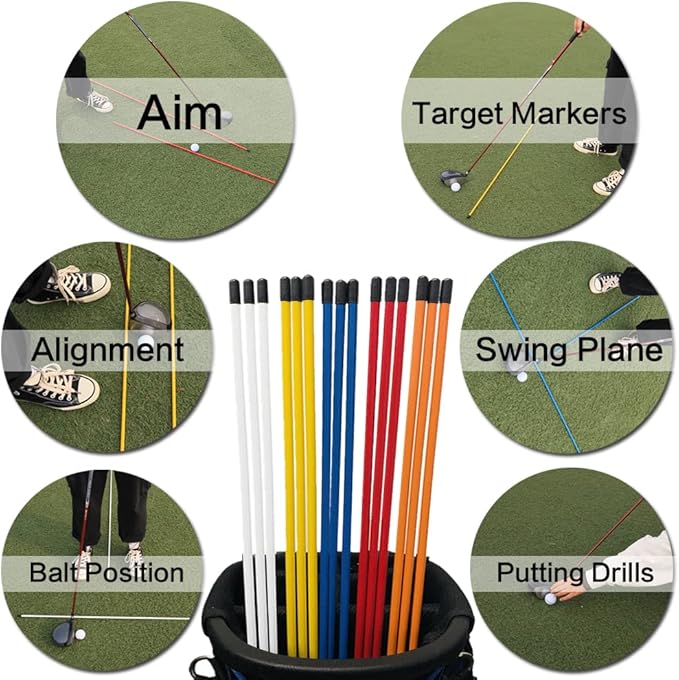 Golf Alignment Sticks 43 Inches Value 5-Pack with Premium Cover, Training Rods Essential Aiming Stick for Perfect Swing & Accurate Aiming & Effective Practice Guide