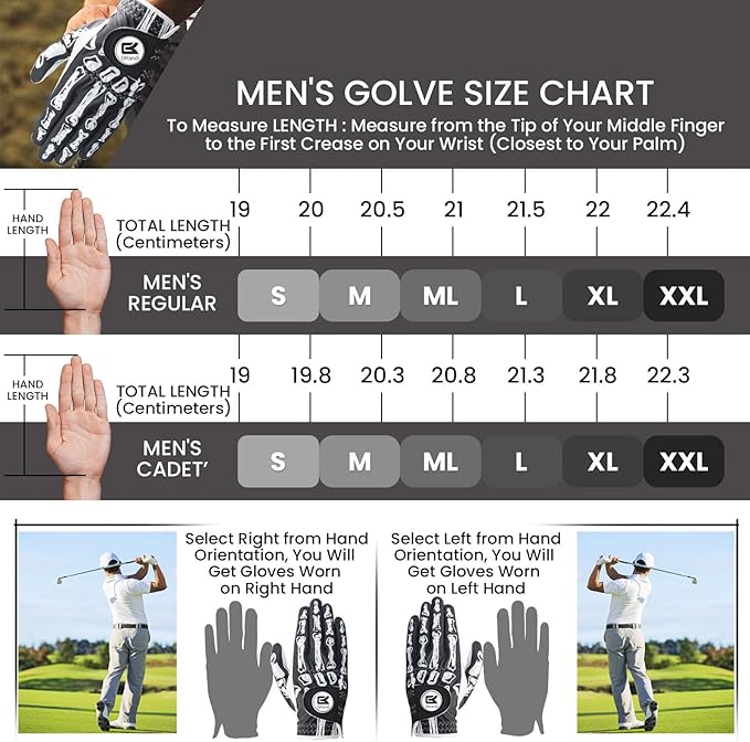 Golf Gloves Men Right Handed Golfer Left Hand Leather Stylish Value 2 Pack with Ball Marker, Mens Golf Glove All Weather Grip, Size Small Medium ML Large XL