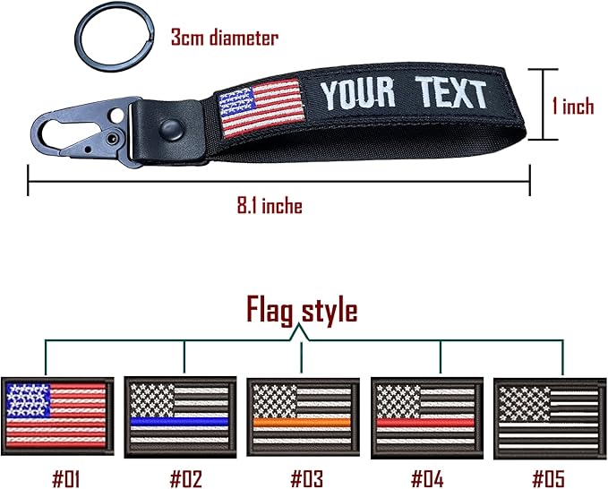 Custom Keychain,Personalized Key Tag Embroidery USA Flag Name with Key Ring Car Key Chain Clip Nylon Webbing Buckle