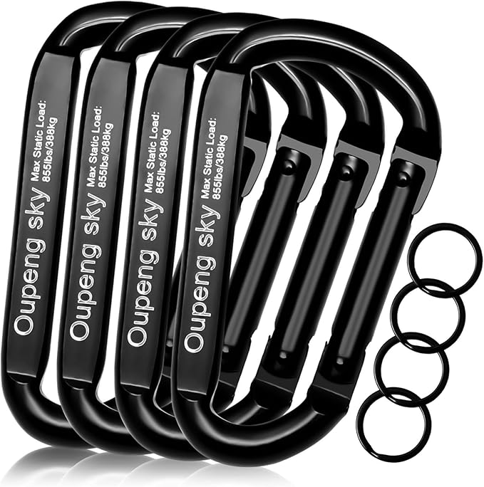 Carabiner Clip,855lbs，3" Heavy Duty D Ring Caribeener Clips,Carabiner Keychain Caribeaners for Hammocks,Camping,Hiking,Outdoors,Gym,Small Carabiners for Dog Leash,Harness,Key Ring, Black