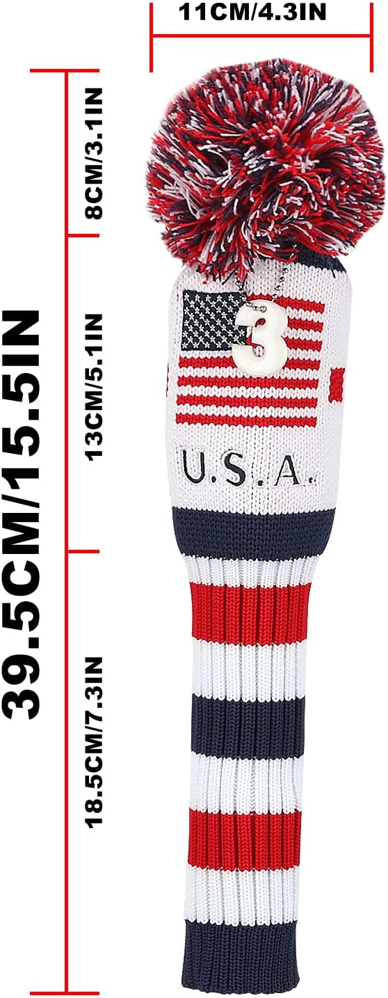 Craftsman Golf Knit Pom Pom 3pcs Headcover Set Vintange Sock Covers for Driver and Woods