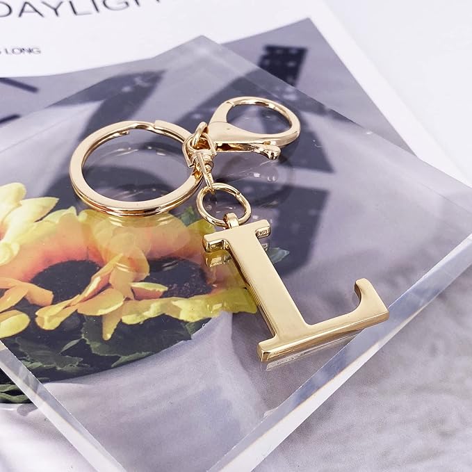 LAXPICOL Gold Letter A-Z Keychain for Women Bag Charms Purse Charms For Handbags Metal Alphabet Initial Letter Keychain