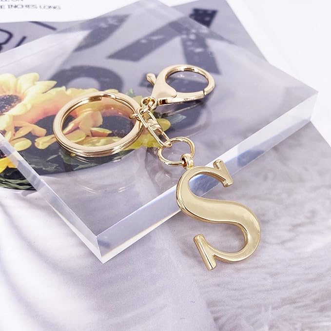 LAXPICOL Gold Letter A-Z Keychain for Women Bag Charms Purse Charms For Handbags Metal Alphabet Initial Letter Keychain