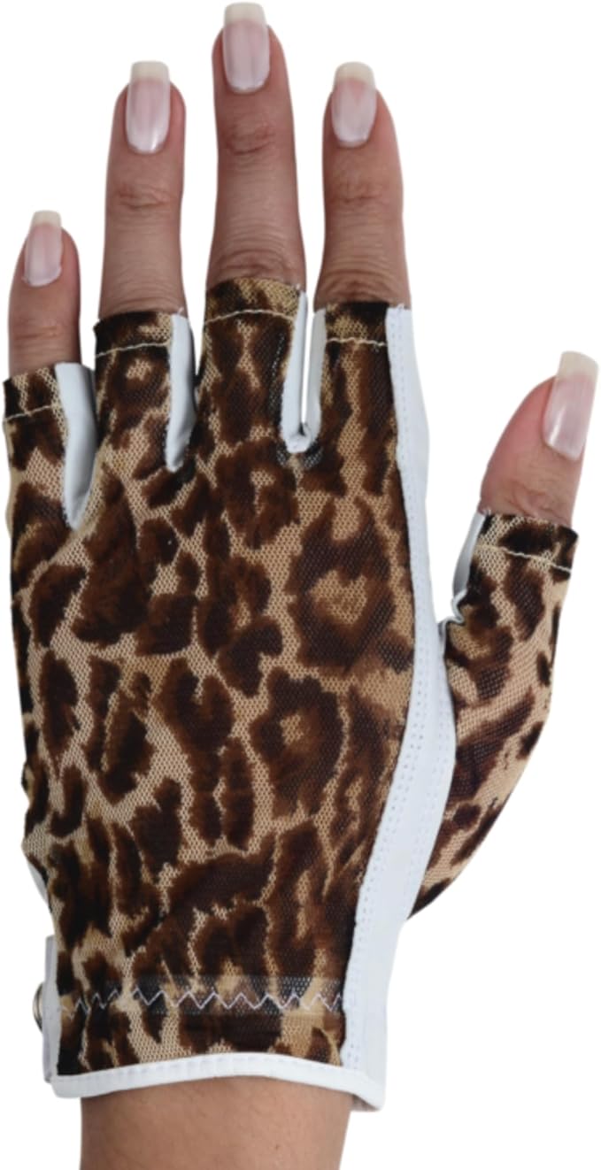 Animal Print Solar Tan Fashion Half Glove | UV Protection SPF 10, Breathable & Stylish, Tan-Through Solar Fabric