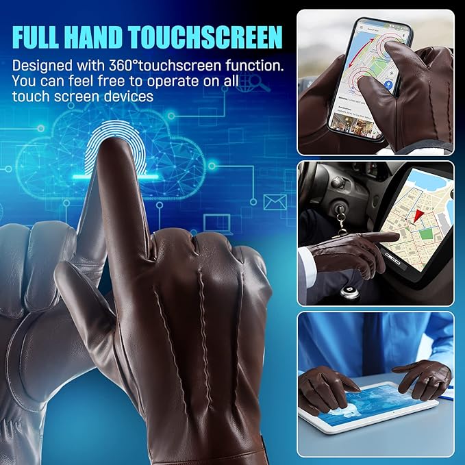 Winter Leather Gloves for Men,Touchscreen Snow Driving Gloves with Cashmere Lining for Motorcycle Driving Riding…