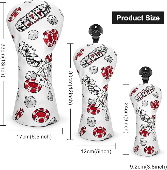 Golf Club Headcover for Driver Covers, Fairway Wood Covers, Hybrid Covers Pocker Style Premium Leather 3 Wood Headcover Set with Interchangeable No. Tags