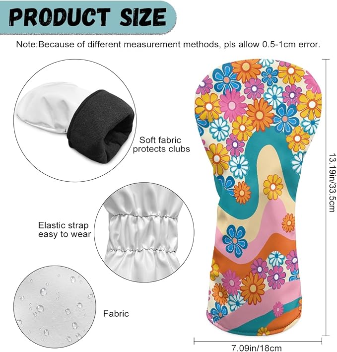 Golf Club Head Covers for Club Protective, Waterproof PU Leather Driver Fairway Wood Hybrid Head Cover