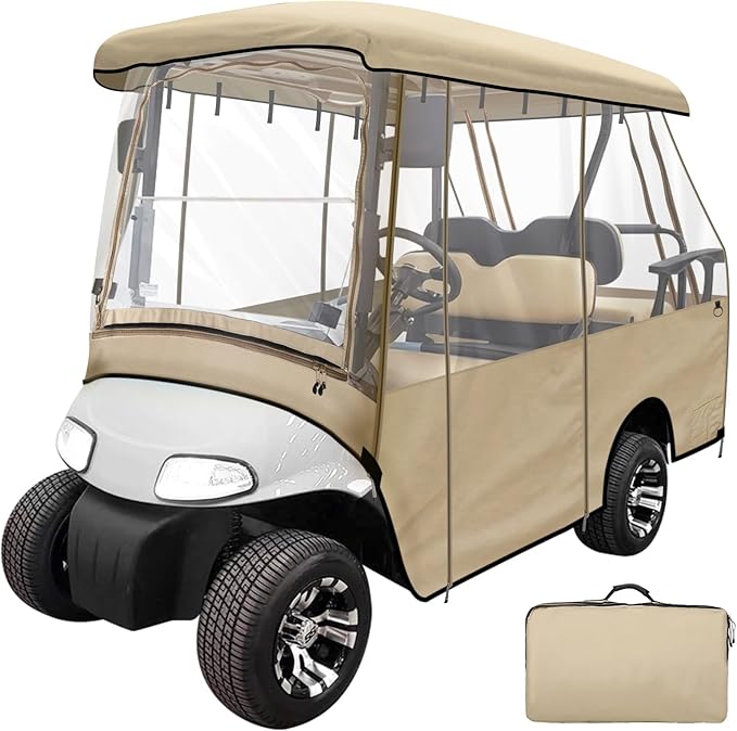 Leader Accessories 2 + 2 Person Golf Driving Enclosure Short Roof 2 Over 4 Passenger Golf Cart (Tan)