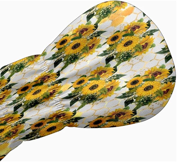 Golf Club Head Cover Waterproof Leather for Driver & Fairway Wood, Driver Headcovers, Golf Accessories for Men Women, Anti-Scratch, Golf Gift for Golfers, 1/3/5 Wood Cover Yellow Sunflowers Bee