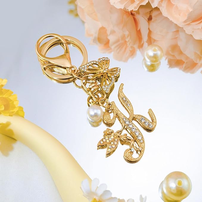 Initial Keychain Bag Charm Women Purse Charms for Handbags Accessories Charm for Wallet Butterfly Pendant for Girls